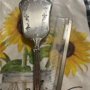 Elegant Silver Hairbrush and Comb Set